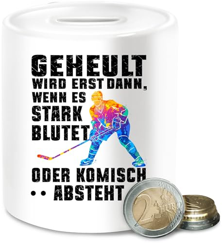 Spardose - Spardosen - Geheult Wird erst wenn es stark blutet I Eishockey Geschenk Eishockey Geschenkideen Ice Hockey Fans - Unisize - Weiß - Sport für Geschenke Fan Fanartikel mit