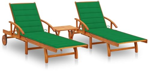 Qnhdfrt Sonnenliegen-Set aus massivem Akazienholz mit Verstellbarer Rückenlehne und Tisch, faltbar für Garten, Terrasse und Pool