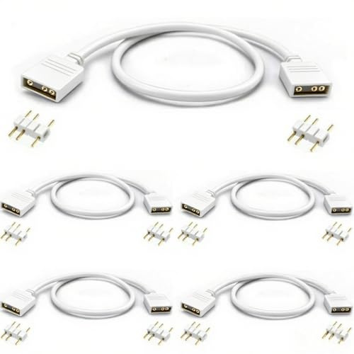RUNCCI-YUN 5 Stück 3 polig ARGB Verlängerungskabel,5V 3 polig Shunt Kabel Buchse zu Buchse ARGB Fan Splitter für PC RGB-Fans und LED-Serien(30cm,Weiß)
