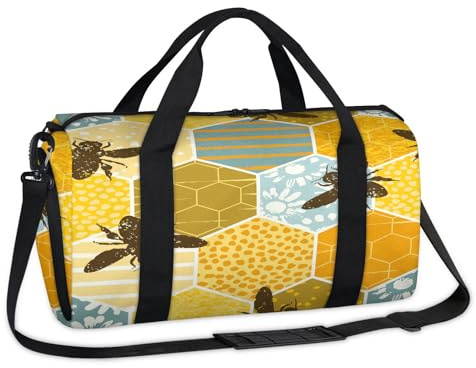 Bee Sports Seesack mit Bienen-Motiv, geometrisches Wochenende, Übernachtungstasche, lässige Tragetasche, Reisetasche, Reisetasche, Reisetasche, für Kinder, Mädchen, Jungen, Damen, Herren