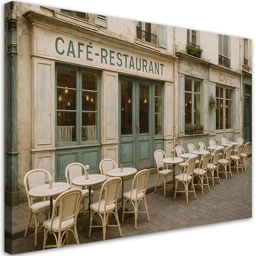 Feeby Wandbild - Wohnzimmer Modern Deko - 100x70 1tlg - Bilder Leinwand - Bild auf Leinwand Schlafzimmer - Leinwandbilder für die Wand - Canvas Painting - Fotokunst - Paris Restaurant Café