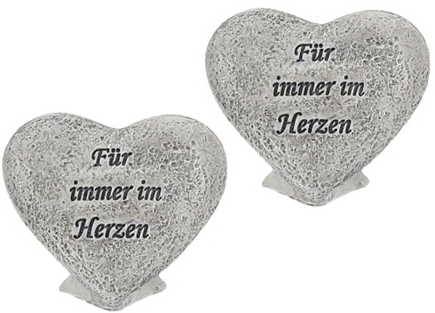 Annastore Grabherzen 2er Set klein Kunstharz Für Immer im Herzen 5 x 6,5 cm | Wetterfest, stilvolle Trauerdeko für Urnengräber, Gedenkstelle, Grabdeko, Grab, Friedhof, Erinnerung & Andenken