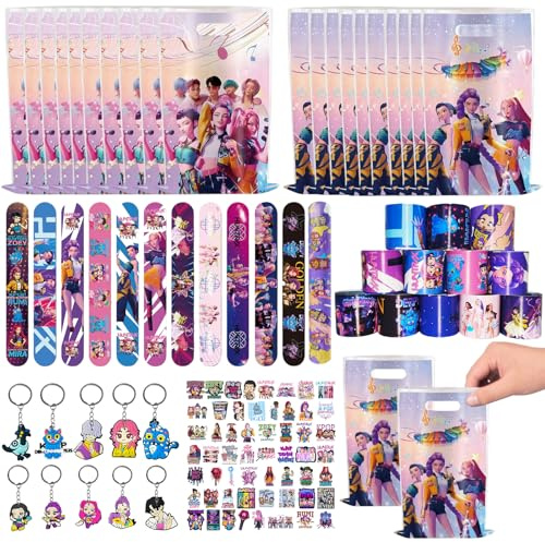AnnuzoQ 97-teiliges Geburtstags-Party-Set – Enthält 10 Geschenktüten, 12 Armbänder, 10 Schlüsselanhänger, 65 Sticker – Farbenfrohes Geschenk für Geburtstag