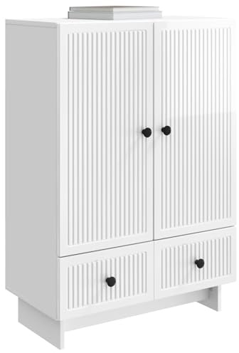 vidaXL Sideboard Hochglanz Weiß 66 x 34,5 x 95 cm Holzwerkstoff, Stylische Wohnzimmereinheit, Vintage-Speicherschrank mit Schubladen, funktionale Anrichte, Holzdisplay Möbel