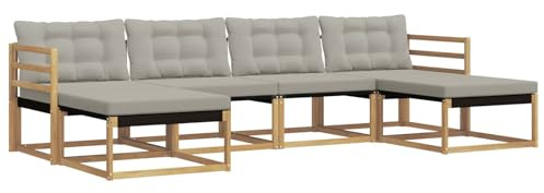 vidaXL Outdoor-Sofagarnitur mit Kissen 6 pcs Weiß und Hellgrau, Garten, modernes Outdoor-Sofa, Sitzgruppe für den Patio, Terrassenmöbel für entspanntes Chillen