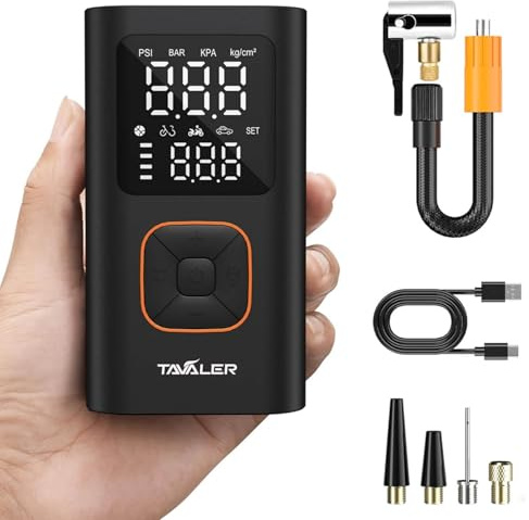 Tavaler Elektrische Luftpumpe Kabellose 150PSI Tragbare Akku Fahrradpumpe | Akku Luftpumpe Autostop, Memory Funktion Fahrradpumpe Elektrisch, LED-Licht Mini Kompressor für Auto E-Bike Fahrrad Motorrad