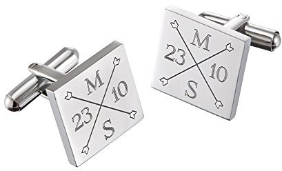 Gravado Quadratische Manschettenknöpfe aus Edelstahl mit Monogramm, Personalisiert mit Initialen und Datum, Anzug Accessoires, Herren Schmuck