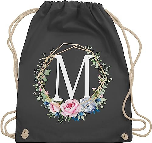 Turnbeutel Rucksack - Geschenk mit Initialen Tasche - Anfangsbuchstabe M - Buchstabe M - Unisize - Dunkelgrau - einem turnsackerl kindergarten buchstaben beutel name stoffrucksack anfangsbuchstaben