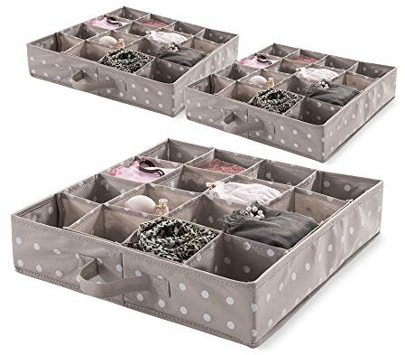 Compactor Set de3 Organizadores de Cajones 75 g Sin Tejido | Brown 7530C con Lunares Blancos | 40x40x9H cm, Polipropileno, Corcho, 76 x 60 x 15 cm