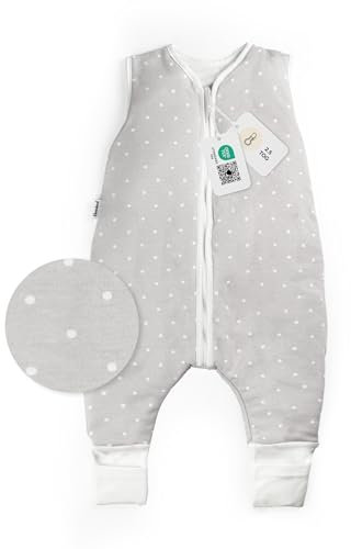 Ehrenkind® Babyschlafsack | Bio-Baumwolle | Babyschlafsack für das ganze Jahr Größe 80 Farbe Grau mit weißen Punkten