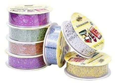 fangfang 7 Rolls Self Adhesive Bling Glitter Lace Tape Masking DIY Scrapbooking Ablum Decorating Bud Silk Stationery Stickers