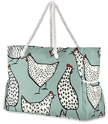 RELEESSS Große Reise Strand Tasche Huhn Muster mit Reißverschluss Wasserdichte Tote Tasche Schultertasche für Frauen Damen Mädchen Herren Unisex
