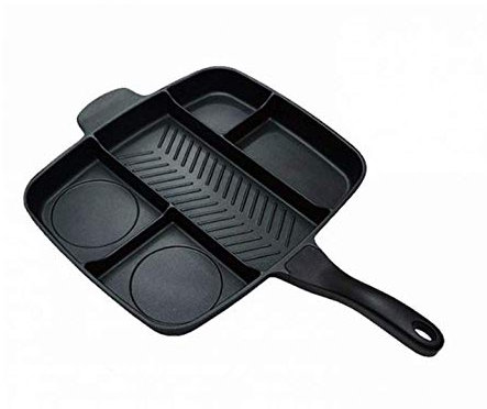Fritteuse Antihaft 5 in 1 Bratpfanne Geteilter Grill Bratofen Mahlzeit Pfanne Schwarz, 5 in 1 Bratpfanne Frühstückstopf