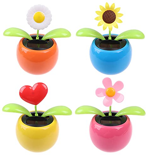 4 Farfalle danzanti a energia solare giocattolo a energia solare Danza Fiore del sole in vasi colorati Cuore oscillante Flip Flap animato Bobblehead Dancer Window Rose Sun Catcher Car Dashboard Decor
