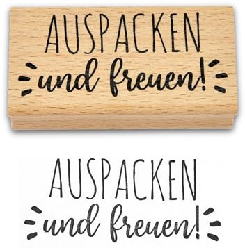 Frau WUNDERVoll® Stempel - Auspacken und freuen- aus Holz, Schrift-/ Motivgröße: 6 x 2,6 cm/Weihnachten, Adventskalender, Handstempel, Motivstempel, Dekostempel, Geschenke, Hochzeit,Gastgeschenk