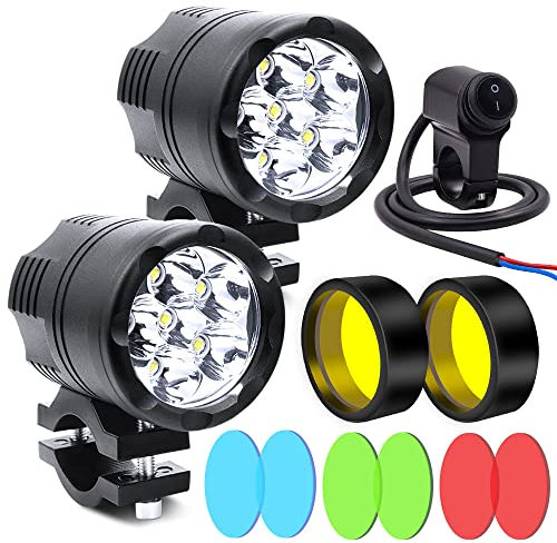 Biqing Kit Feux Additionnels Moto LED,Route à LEDs Rond 12V/24V Phares LED de Moto Projecteur Avant Feuxs de Brouillard Supplémentaires (4 couleurs)