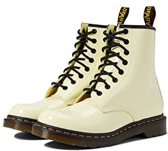 Dr. Martens 8 Eye Boot, Damenstiefel, Toile Cream Patent Lamper, 39 EU