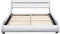 Lit ava pour Matelas 160x200 - Sommier + Tête de Lit eclairage LED Incurve Couleur Blanc + Pieds en 5 cm pour Matelas - 13 Lattes - revetement PVC Simili Facile d'entretien - Montage Rapide et FA