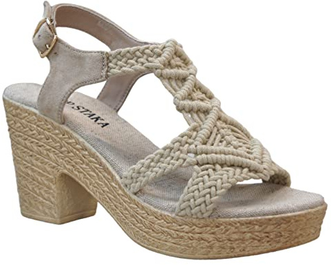 IVACHY Womens Shoes Summer Braided Strappy Beaded Espadrille Wedge Heels Sandals cushioning