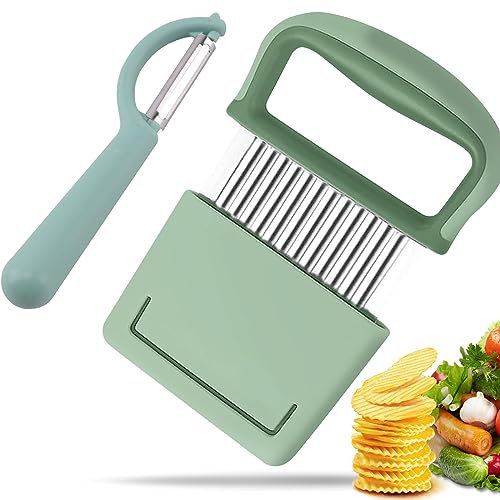 XIANGLONGY Wellenschneider Kinder, Pommes Riffelmesser, Edelstahl Gemüse Wellenschneider, Wellenmesser Baby mit Kunststoffgriff & Schutzhülle für Pommes Kartoffeln Gemüse Obst