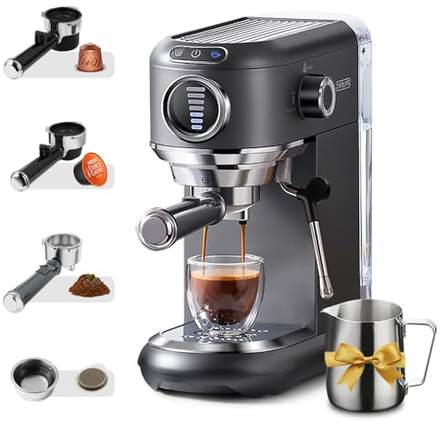 Espresso Machine with Milk Frother, 15 Bar Coffee Machine Cappuccino Machine with Visual Pressure Gauge For Cappuccino And Latte 1450W Silver