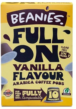 Beanies Vanilla Flavoured Arabica Coffee Pods, 60 Pods (10 X 6 Pack) - Premium Taste, Compostable Pods, Compatible with Nespressoᵀᴹ Original Machines, 100% Arabica Beans, Low-Calorie,Sugar-Free,Vegan