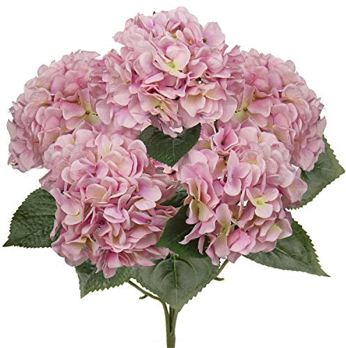 Hollyone Mazzo di Ortensie Rosa Artificiali, Grande Bouquet di Ortensie Finte in Seta Sintetica per Decorazione Della Casa, Composizione Floreale, Matrimonio, Bouquet di Fiori, Soggiorno, Decorazioni