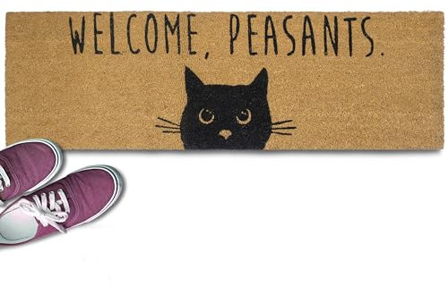 Welcome Peasants Cat Doormat 50x15 Inch, Black Cat Door Mat Funny Long Door Mat, Large Welcome Mat Outdoor, Cat Rug Black Cat Decor Cat Welcome Mat Large Door Mat Cat Doormat Coir Large Brown Door Mat