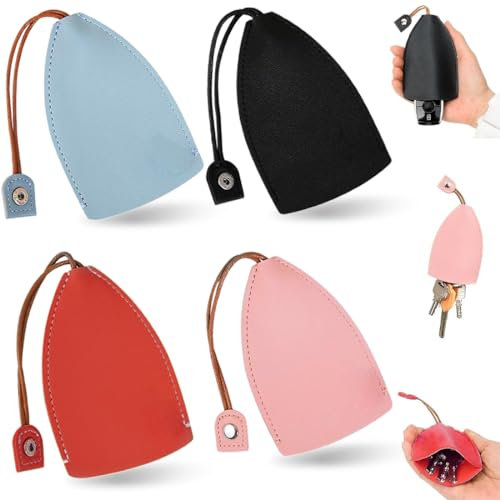 ZKSXOA Housse de pour Clé de Voiture,4 Pièces en Cuir PU pour Clés de Voiture et Créative,Porte-clés Coulissant pour Clé,Grande Capacité Rabattre Clé Couverture