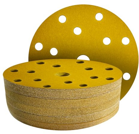 GZKTY 50 Pezzi Dischi Abrasivi 150mm, Grana 120, 15 Fori per Levigatrice Orbitale, Carta Vetrata per Legno e Metallo