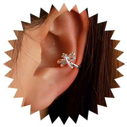 Inilbran Pendientes de Clip de Libélula Bohemio - Cristal Vintage, Cartílago de Plata, Sin Perforación - Joyería