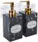 Marmor Falten Flaschen nachfüllbar Spender mit Gold Pumpe & Etiketten für Bad Countertop Dusche Shampoo Wäsche Geschirr Seife Lotion Hand Flüssigkeit Körperwäsche, 2 Pack, 500ml, Schwarz