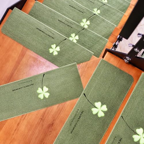 Hearda Treppenstufen Matten Treppe Treppenteppich, Stufenmatten 5/10 Stück, Treppenteppich Selbstklebend, Antirutschmatte Innenbereich für Schutz Kinder (10PCS-55CM,Grüne Blume)
