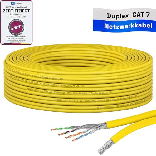 HB-DIGITAL 15m CAT 7 Netzwerkkabel LAN Kabel Verlegekabel Ethernet Installationskabel 10 Gbit/s AWG23 S/FTP - GHMT Zertifiziert - reines Kupfer LSZH BauPVO Klasse Cca Datenkabel Duplex - Gelb