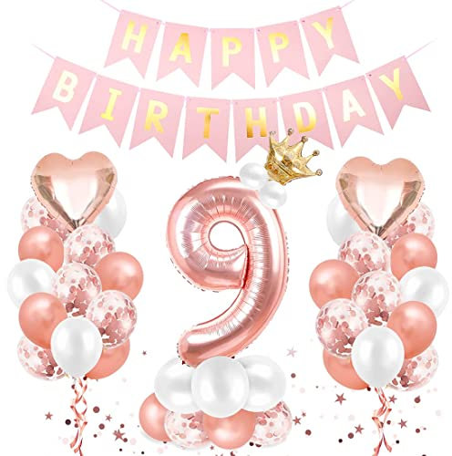 Luftballon 9. Geburtstag Roségold, Geburtstagsdeko 9 Jahr, Ballon 9. Geburtstag, Riesen Folienballon Zahl 9, Happy Birthday Folienballon 9, Ballon 9 Deko zum Geburtstag Mädchen