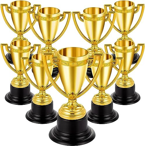 16Pcs Mini Trophies Bulk for Kids, Premium Lightweight Plastic Gold Small Trophy Cups, Perfect Golden Award Trophy Cups for Sports Tournament Winning Prizes, Classroom School Rewards and Party Favors