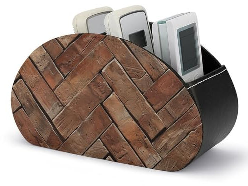 SLKMHFT Support de télécommande avec 5 compartiments en cuir synthétique imprimé brique terre cuite pour contrôleurs multimédias, fournitures de bureau, pinceaux de maquillage