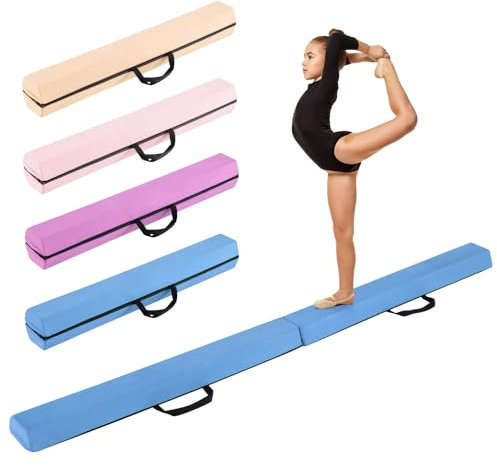COSTWAY 210 cm Schwebebalken, Gymnastikbalken klappbar, Turnbalken rutschfest, Balance Beam bis 73 kg, tragbarer Balken mit Tragegriffen, Gymnastik Balance Balken für Zuhause Turnen (Hellblau)