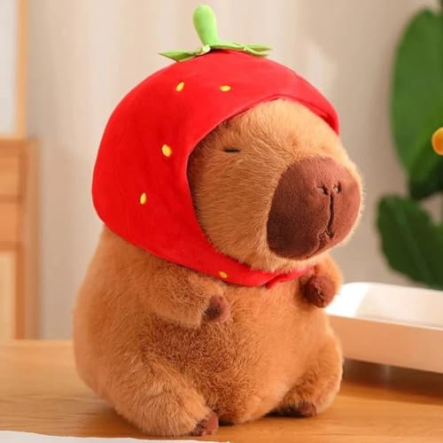 Capybara Peluche Lindo Capybara Peluche con Cubierta de Cabeza de Fresa Capybara Peluches Peluches Capybara Plushie Kawaii Peluche Capybara Plushies Wasserschwein Plushies Capybara Plushies Capybara