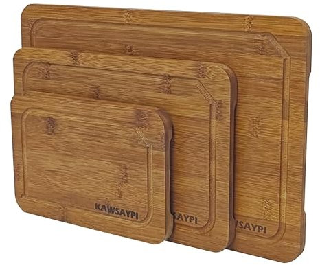 Bamboo Cutting Board Set - 100% Natural, and Durable - Large and Sturdy Surface for Kitchen, Organic -Perfect for Cutting Meat, Vegetables, and Fruits. (Bamboo Brown)