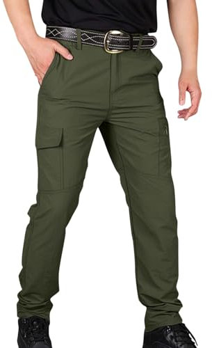 Pantaloni da Lavoro Uomo Cargo Lavoro Sportivi Pantaloni con Tasche Multiple Larghi Elasticizzati Trekking Softshell Tasconi Laterali Cotone Leggeri Abbigliamento Clothing Verde Scuro XL