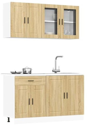 Emmtore 4-TLG. Küchenschrank-Set Holzwerkstoff, Küchenzeile Einbauküche, Schrank-Set, Unterschrank, Küchenschrank, Hängeschrank,Sonoma Eiche
