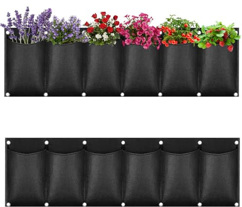 2 Pezzi Appeso Sacchetto Di Fioriera, 6 Tasche Sacchetti Di Fioriera Parete, Appeso A Parete Fioriera Verticale Borsa Vaso 100 X 30 Cm Per Balcone Cortile Giardino Decorazione Casa (B)