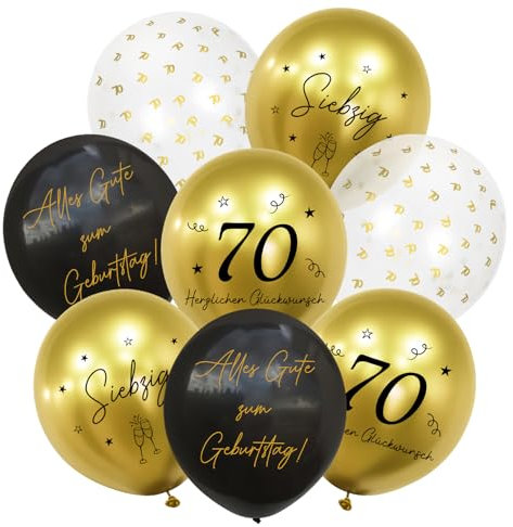 HUKUMA 24 Stück Deko 70. Geburtstag,70er Deko Mann Frauen,Luftballons Gold Schwarz Männer,Happy Birthday Latex Ballons,Alles Gute zum Geburtstag Geburtstagsdeko