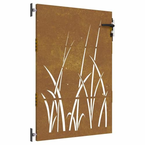 Gartentor 85x125 cm aus Cortenstahl mit Gras-Design – Langlebige Gartenabtrennung für Einfahrten und Vorgärten – Rostoptik für natürlichen Charme