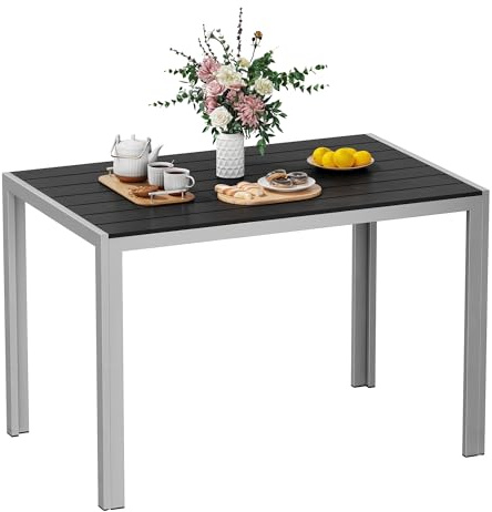 Amopatio väderbeständigt trädgårdsbord, 110 x 70 cm, WPC, rektangulärt balkongbord i aluminium, UV-beständigt, trädgårdsmöbler för trädgård och utomhus, matbord