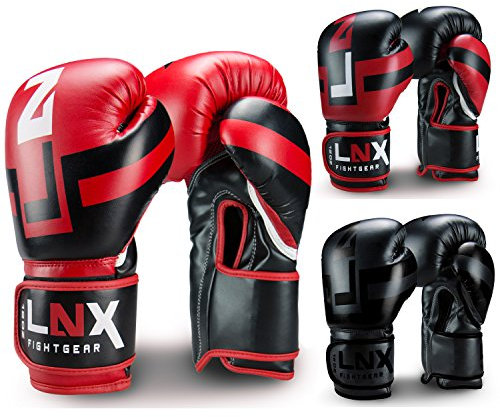 LNX Boxhandschuhe Performance Pro 10 12 14 16 Oz - ideal für Kickboxen Boxen Muay Thai MMA Kampfsport UVM rot/schwarz (601) 14 Oz