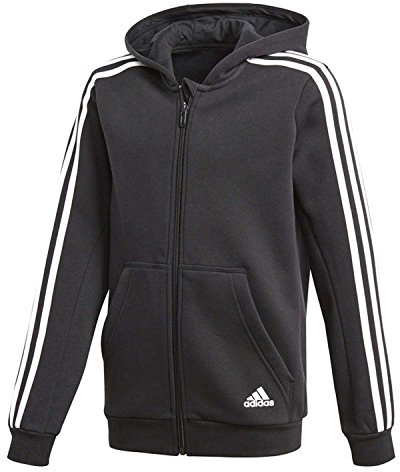 adidas Jungen Kapuzen-Jacke 3 Stripes Fleece Full Zip Hooded, Black/White, 128, CF6582