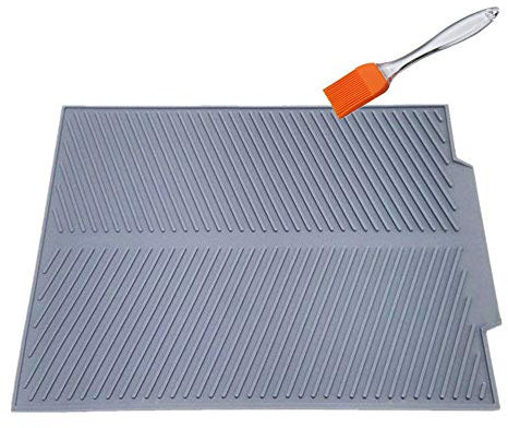 KeepingcooX® Silicone Dish Drying Mat for Dishes with Multipurpose Brush, 43x33cm Extra Large Kitchen Flume Folding Draining Mat for Countertop, Dishwasher Safe, Premium Heat Resistant Silicone