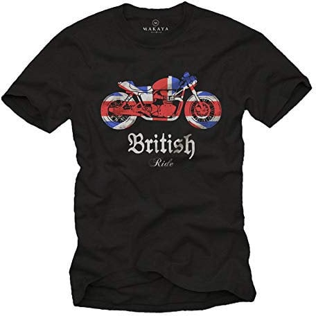 MAKAYA Biker T-Shirt Herren - Union Jack Flagge - Motorrad Geschenke schwarz Größe L